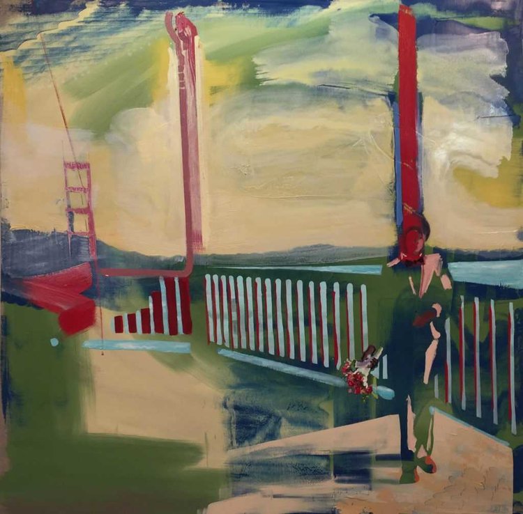 Andrew Fish, Bride on the Bridge, 2018, Oil on linen, 54 x 54 in. Image courtesy of Childs Gallery.