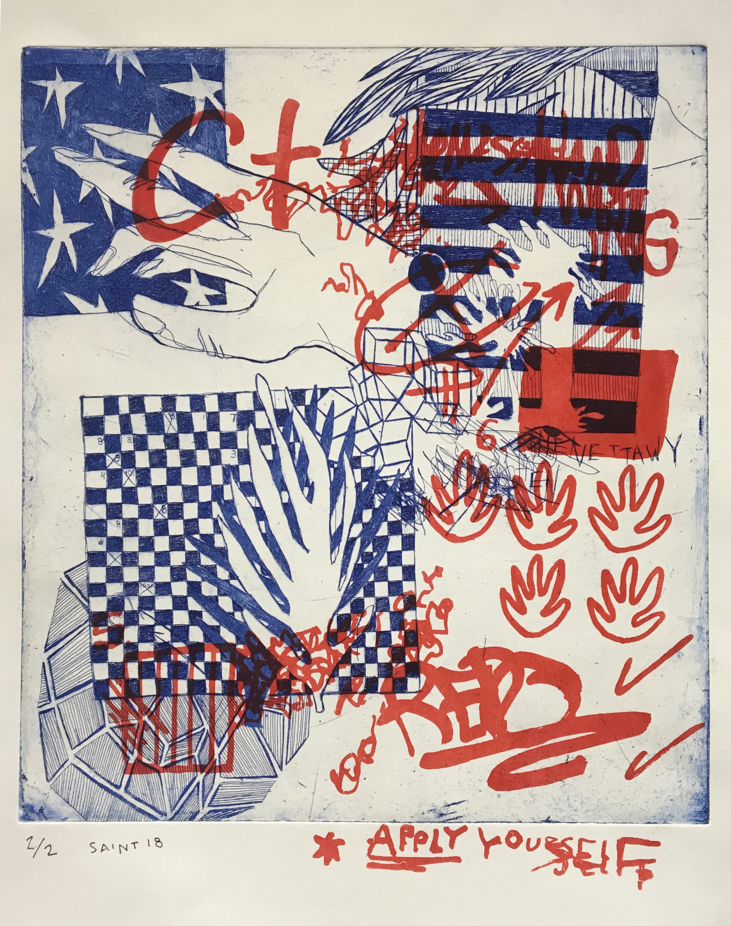 Daisy St. Sauveur, Side C , Etching with screenprint, 22 x 18 in. (framed), 2018