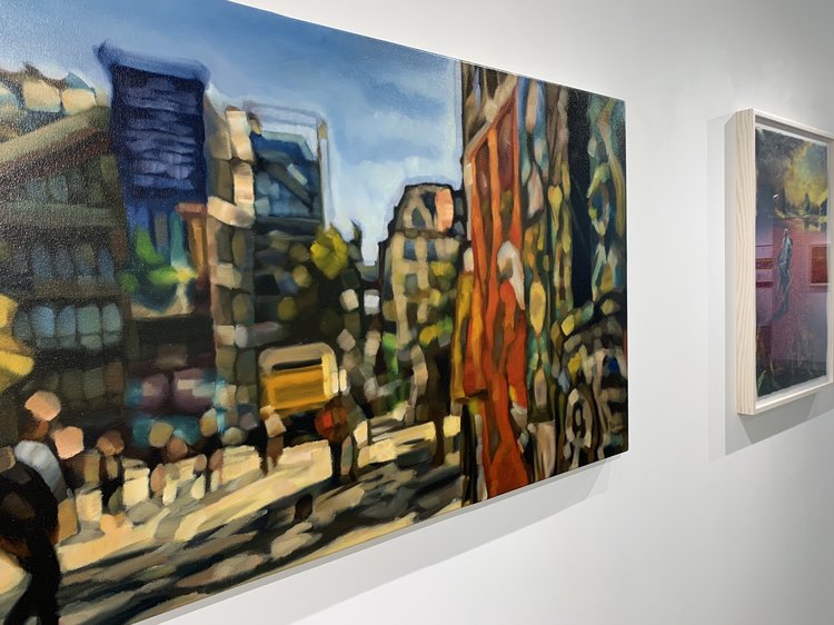 Mishael Coggeshall-Burr, Pompidou Graffiti, Oil on canvas, 30 x 48 in., 2019; On view in PICNIC at Abigail Ogilvy Gallery June-August 2019