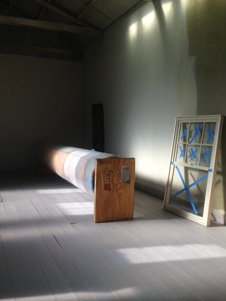 “Crated” artwork and new window ready for install. Photo courtesy of Shelter In Place Gallery and Wilhelm Neusser.