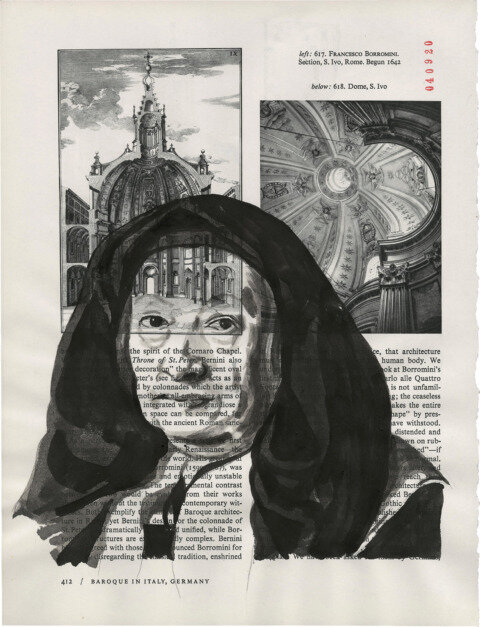 Giovanna Garzoni, 2020 Sumi Ink on Book Page 11.375 x 8.625 in.Click for more information.