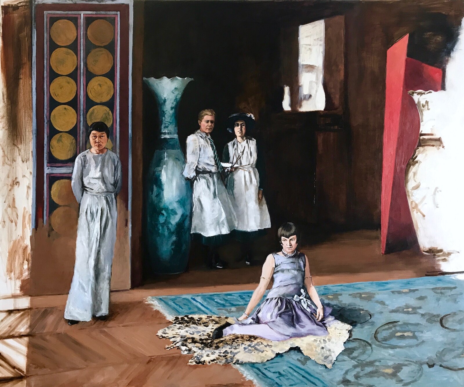 Coral Woodbury, Daughters of Unfinished History: Asawa, Thesleff, Bell, Vincenzo, 2019. Oil on canvas. 60 x 72 in.