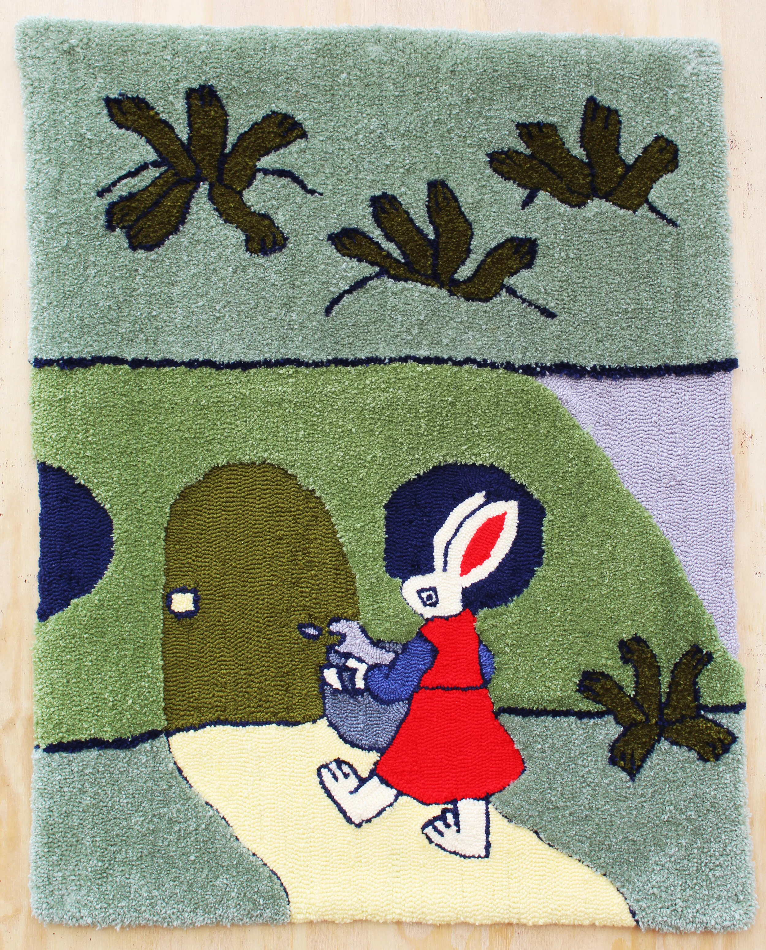 Haley Wood WOAD Page 1, 2021 Acrylic yarn, hand-tufted 38 x 30 in.