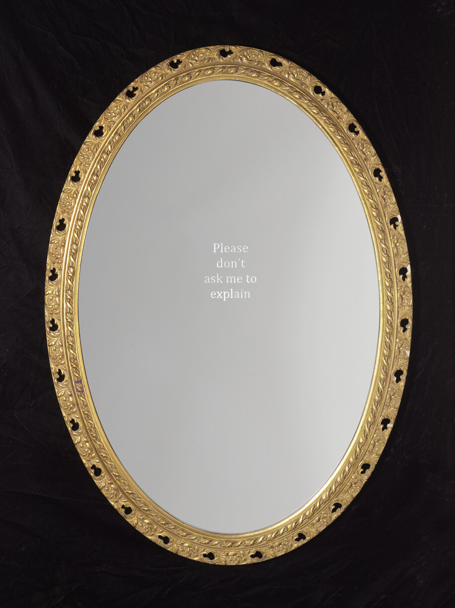 Murmur, 2019 Mirrored glass, etching acid, wood 40 x 20 x 1 in.