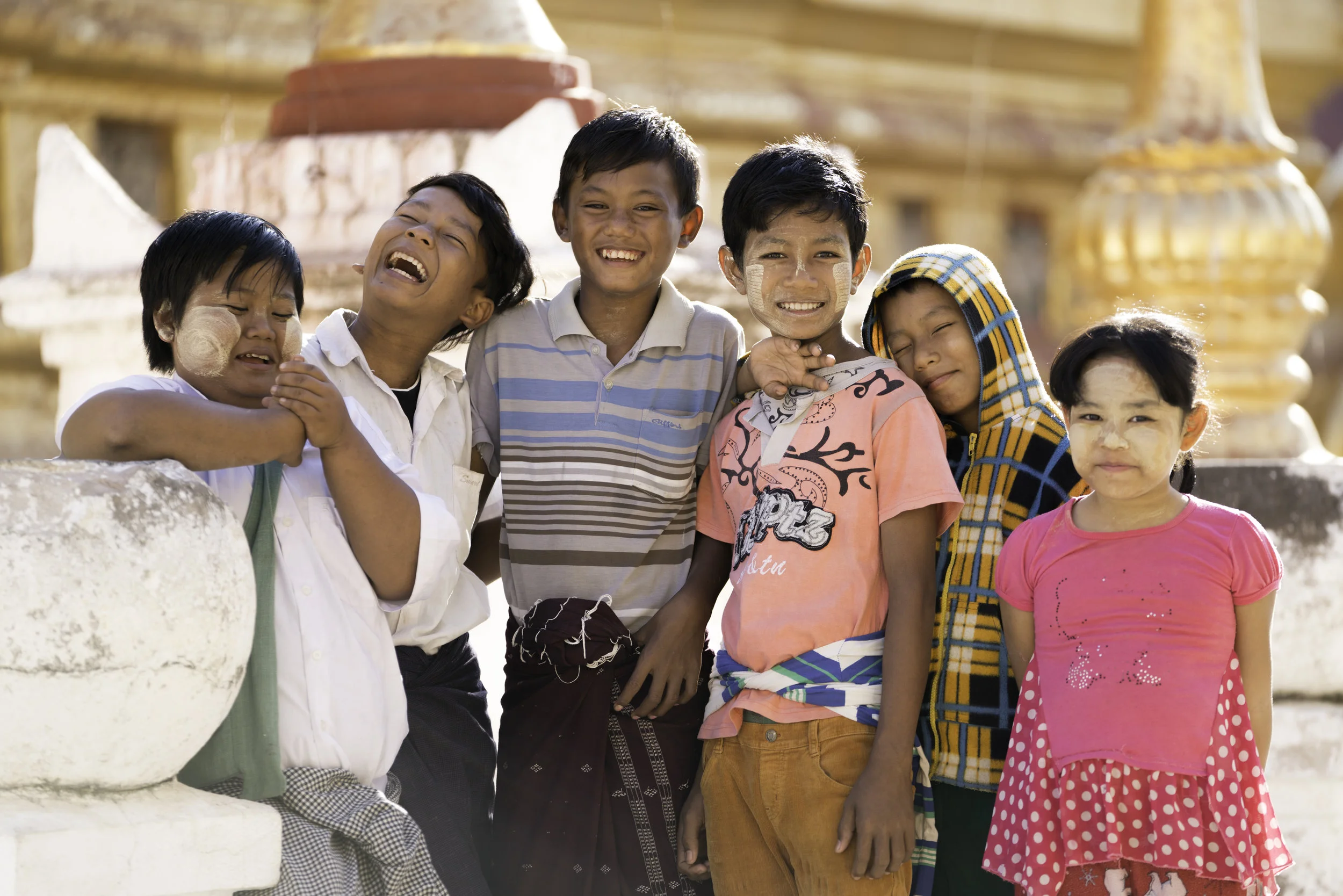 Faces of Bagan. Kids at Shwe Zi Gong pagoda that can recite the history of the pagoda in 5 different languages.