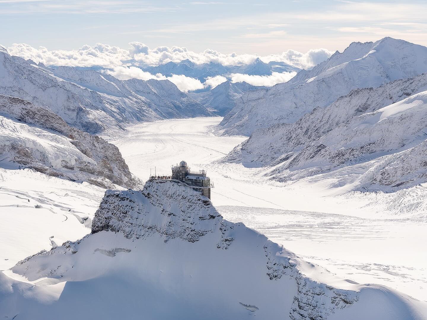 Jungfraujoch- Top of Europe

The Swiss have truly conquered the mountains, and if you had any doubts, this place will change your mind. 

This is an observatory sitting 11,000ft above sea level with the back drop of the Aletsch glacier. The craziest 