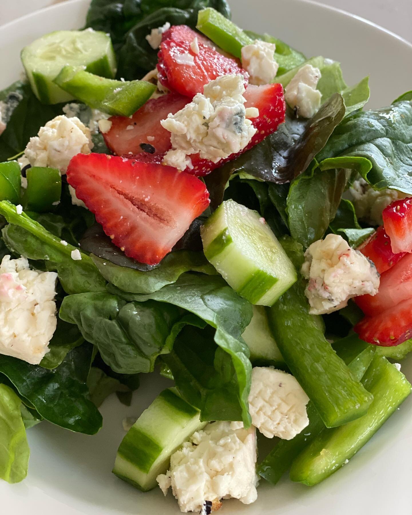 Blue cheese on your salad is the best! Blue Jay is a triple cream blue studded with juniper berries. Pair it with some Spinach from Andrews Family Farm and strawberries. Mmmmmmmmm!#cheese #bluecheese #salad #strawberries #shoplocal #localfarms #easte
