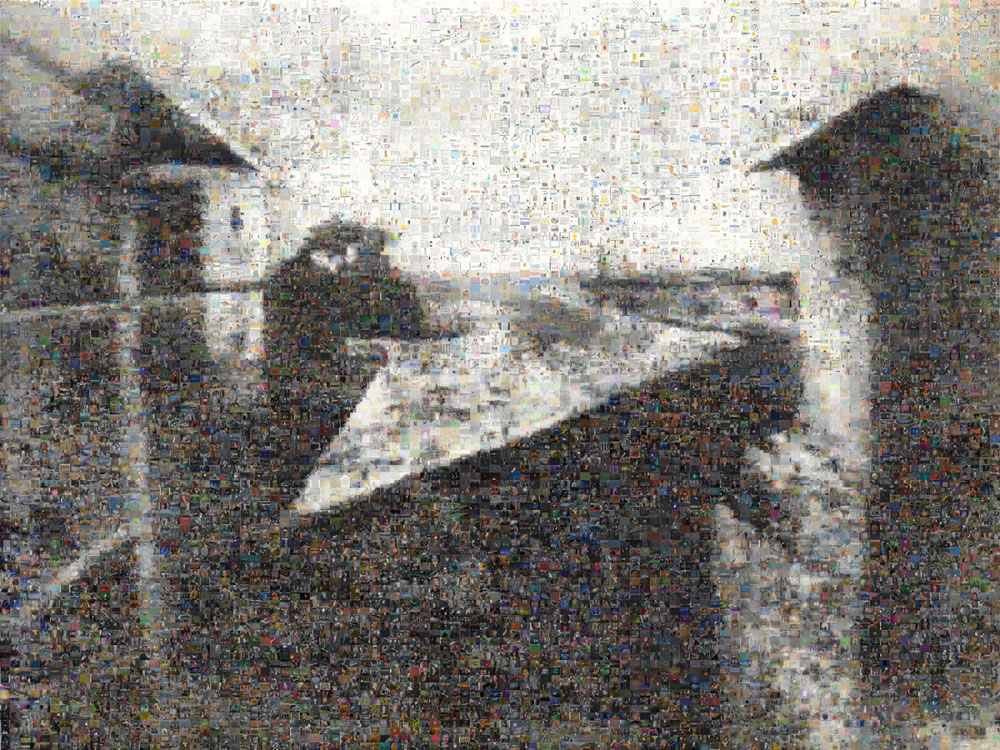 Joan Fontcuberta’s Googlegram: Niépce (2005), 10,000 screen captures laid over a digital reproduction of the world's oldest photograph. This image also from the exhibit, After Photoshop: Manipulated Photography in the Digital Age.