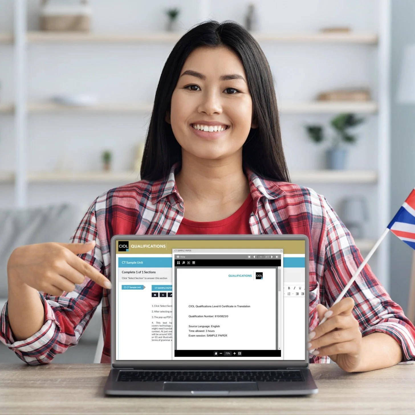 Student taking an online CIOL exam at home.