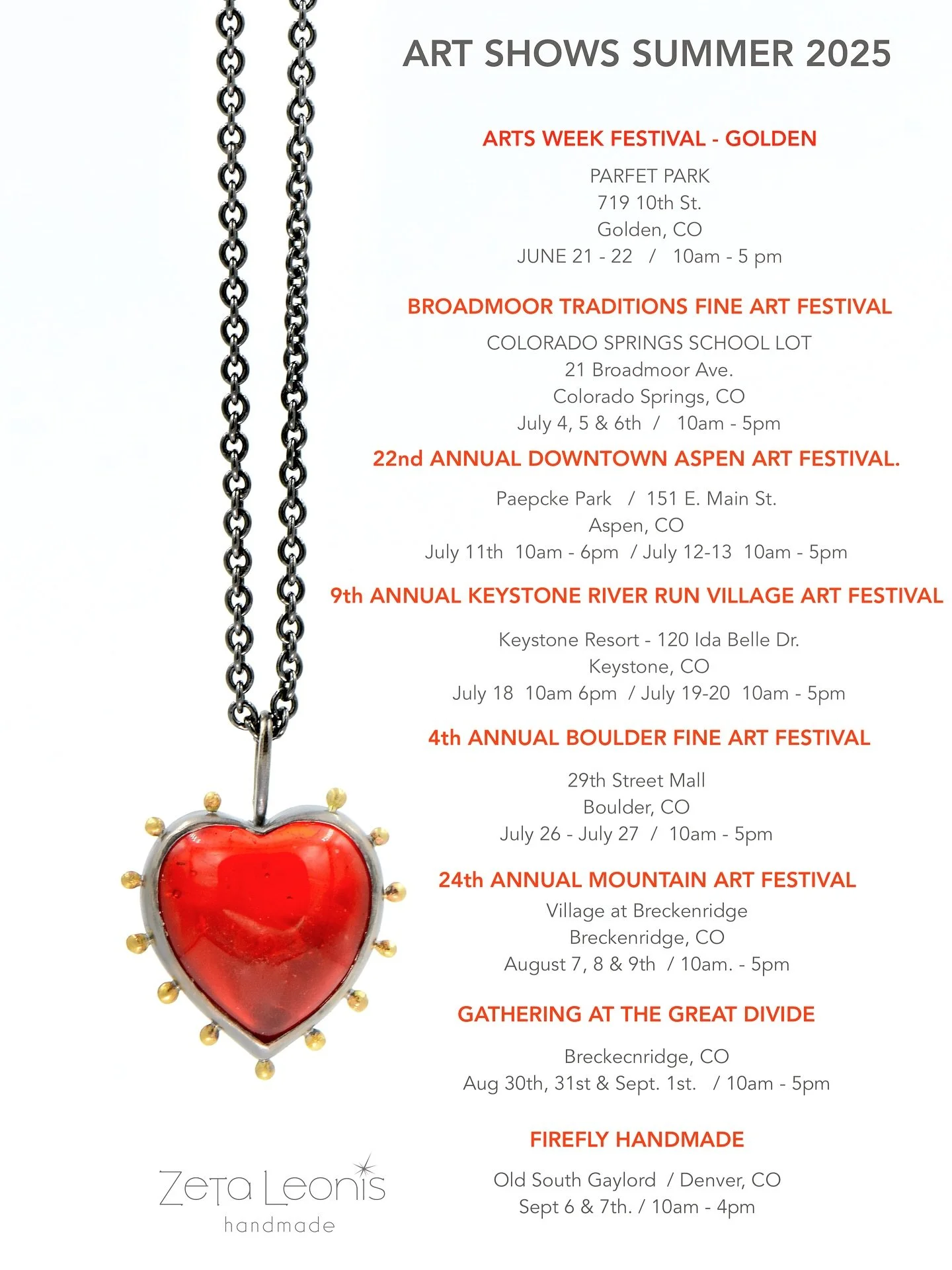Here it is, our Summer ☀️ 2025 art shows lineup! 

8 Shows! Phew!  They almost didn&rsquo;t fit in a single shot. 

The time to escape the heat is here. If you plan to visit some mountain towns, save this post and come say hi, I would love to see you