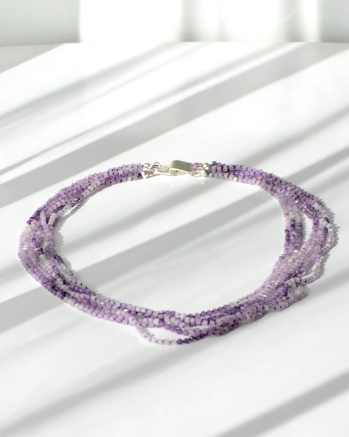 My current new obsession&hellip; 
Multiple Strands of hand-knotted tiny beads.  This takes hours of work, so for now there is only one available, but I&rsquo;m already planning on new colors.

Available now: 
Lepidolite 2mm cube beads, hand-knotted i