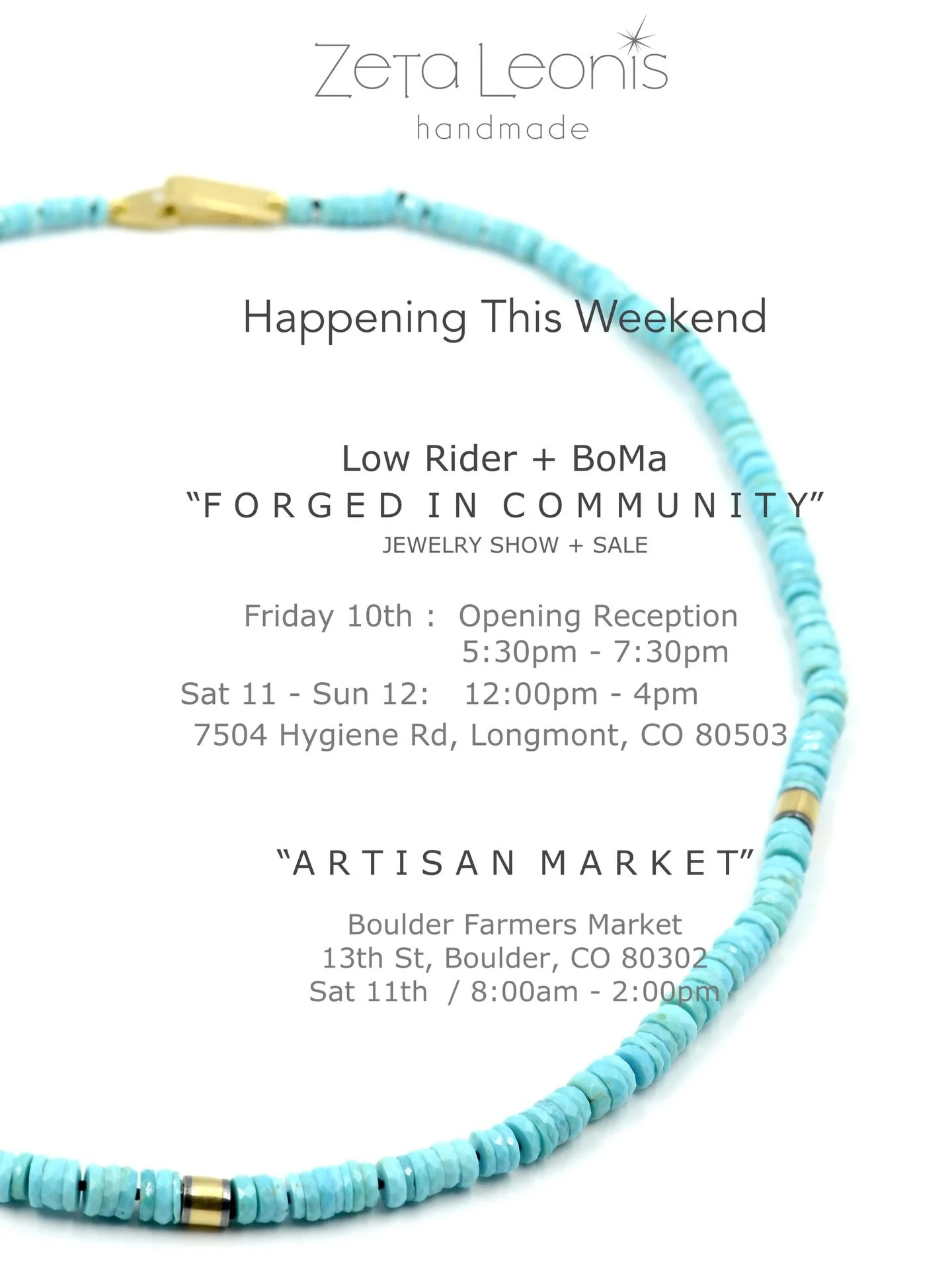 The time is here!  We are back!

We are kicking our show season with one of our favorites.  Artisan Market hosted by the Boulder Farmers Market this Saturday April 11th.  It doesn&rsquo;t get more local than this.
At the same time on Friday 10th open