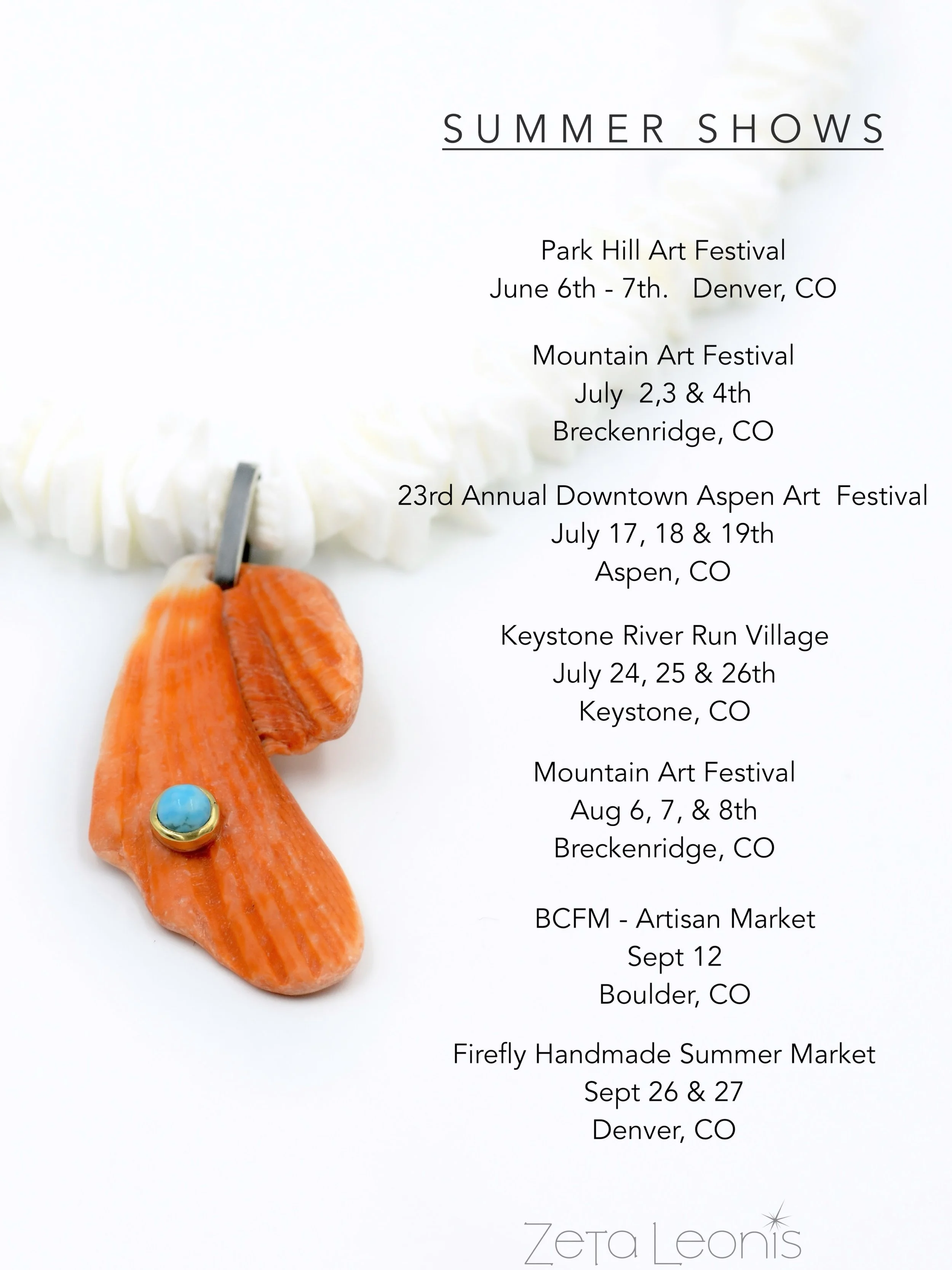 Summer Shows are here! ☀️ 

Save this post or share it, and let me know if your&rsquo;ll be around at any of them.  I&rsquo;ll love to reconnect and/or maybe we could grab a drink or dinner. 

Summer in the mountains are the best! ✨🌼💛

Also HAPPY P