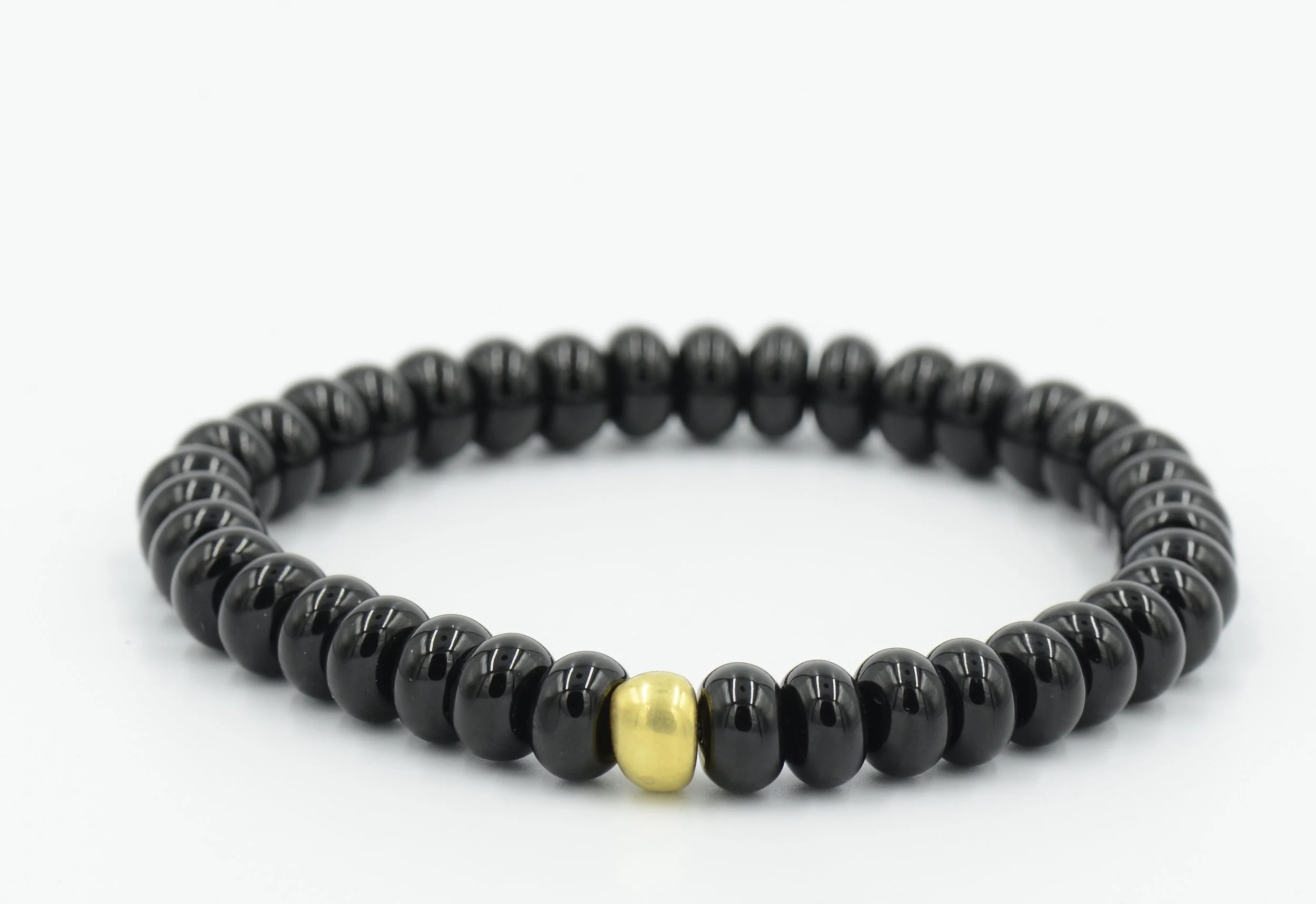 Onyx and Gold Bead Stretchy Bracelet