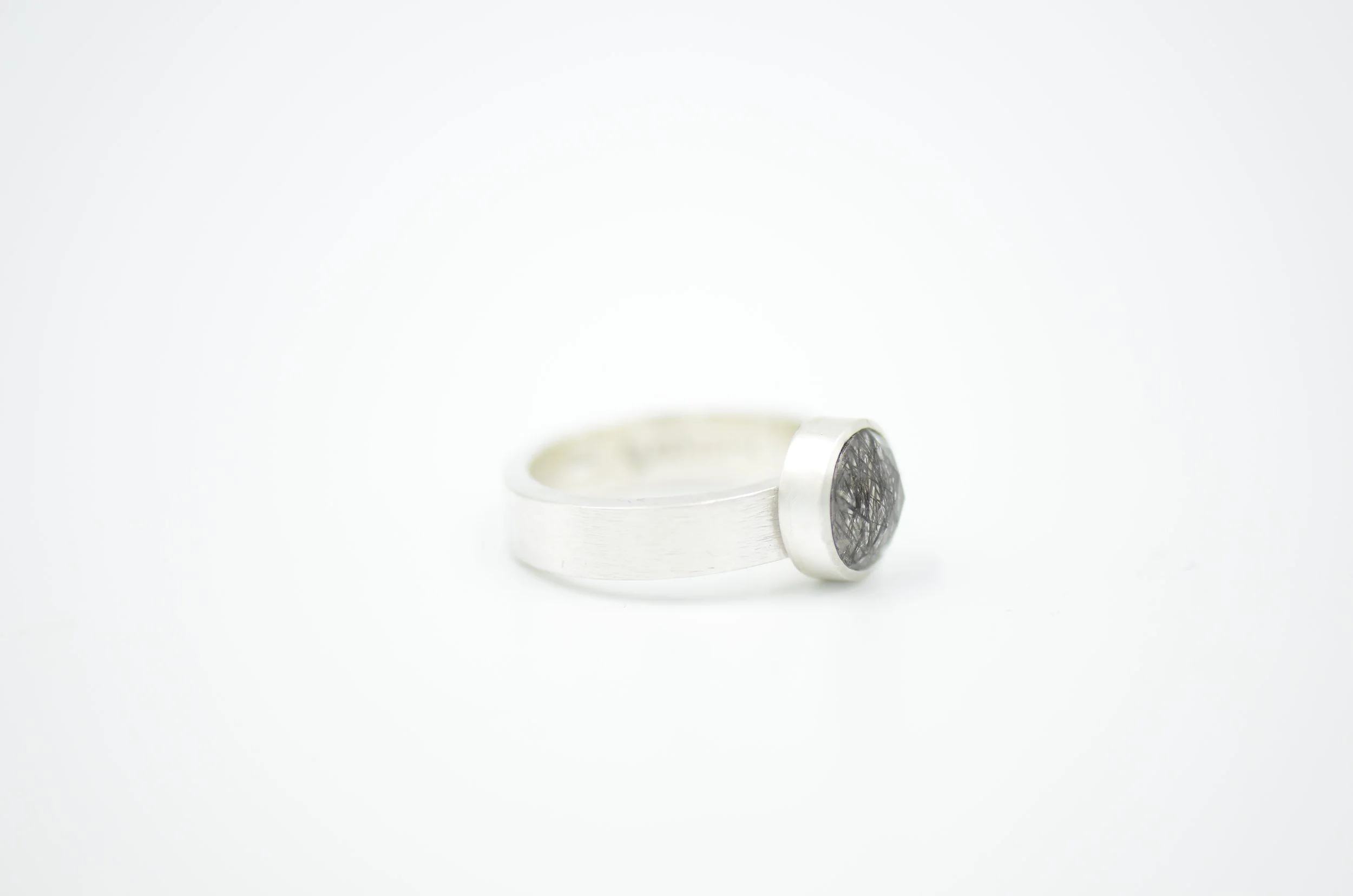 Rosecut Black Rutile Quartz Ring