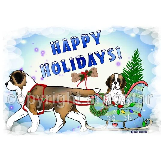 Matted Print Saint Bernard Christmas Sleigh Ride — Argostar Dog Art