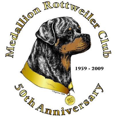 Medallion Rottweiler Club 50th Anniversary logo - Style: pen & ink with color