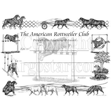American Rottweiler Club Award Certificate Design - Obedience