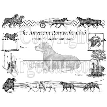 American Rottweiler Club Award Certificate Design - Obedience