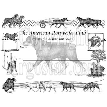 American Rottweiler Club Award Certificate Design - Dog