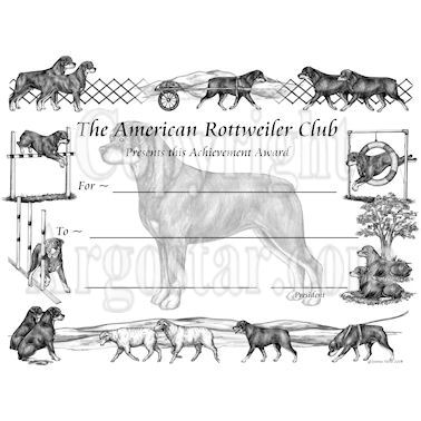 American Rottweiler Club Award Certificate Design - Conformation Bitch