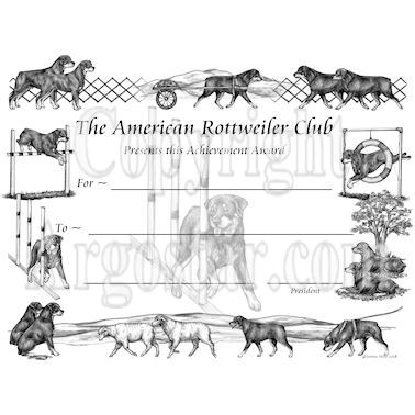 American Rottweiler Club Award Certificate Design - Agility