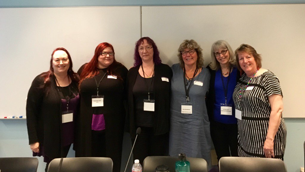 The panel - from left to right: Morticia Knight, Amanda Jean, Charley descoteaux, me, e.j. russell and CJane Elliot