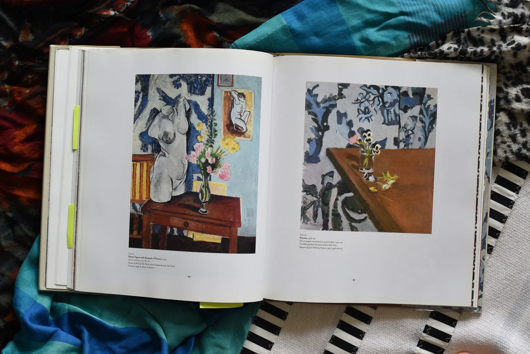 Paintings featuring the blue and white textile
