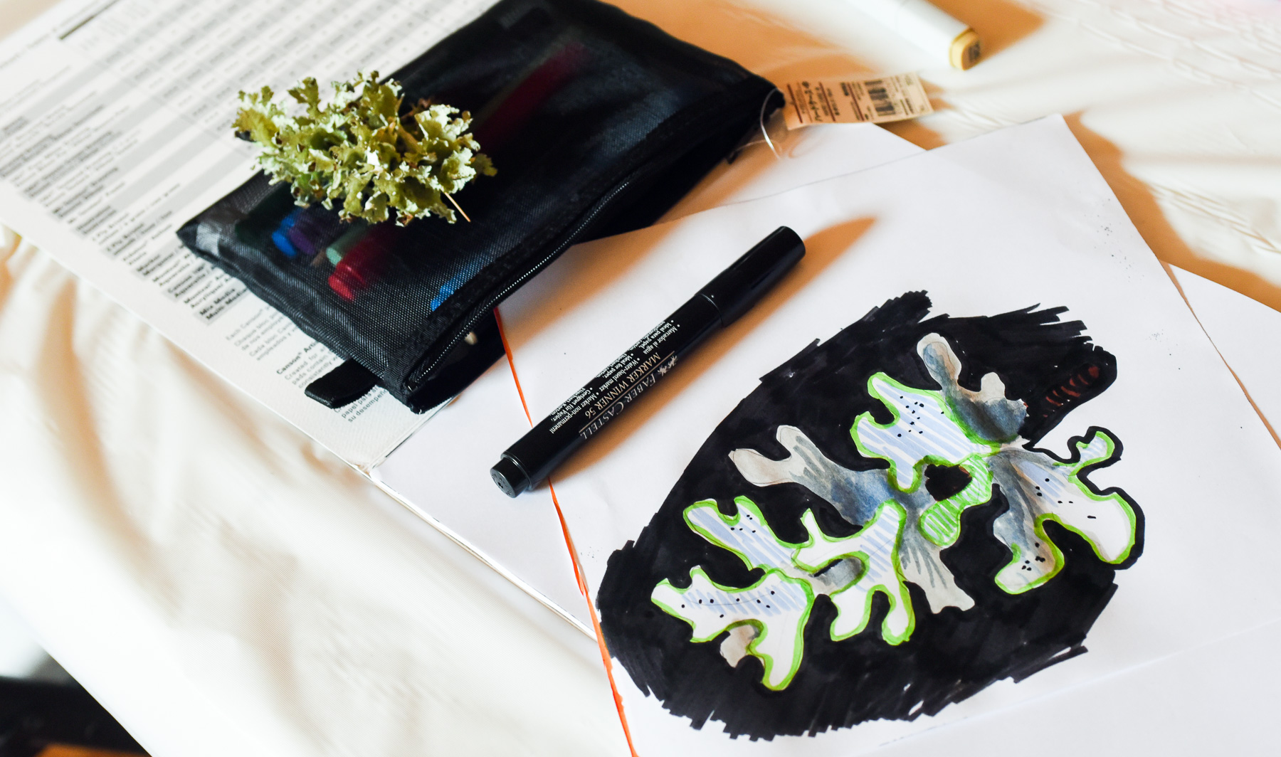 My reference piece of moss, and the drawing