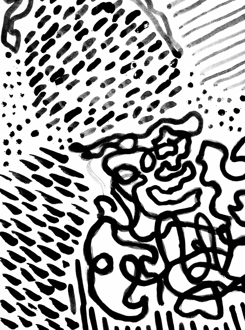 A personal exercise, painted with a watercolor brush I modified to behave like a stencil brush, with a flat tip to draw an even line when held vertically. 