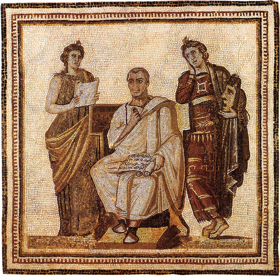 The poet Virgil composing Aeneid and two muses