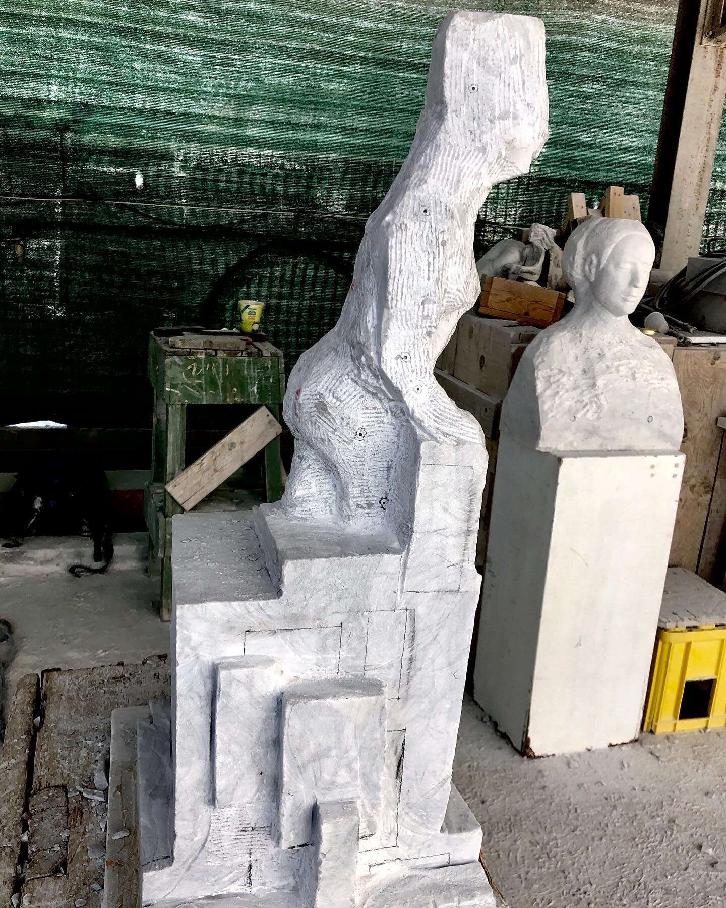 Loving the challenge of going back and forth between the curvature of the figure and the geometric planes of the base, and the different methods and tools required for each. It keeps both sides of my brain active.
#nyacademyofart #ABCStone #Carrara #