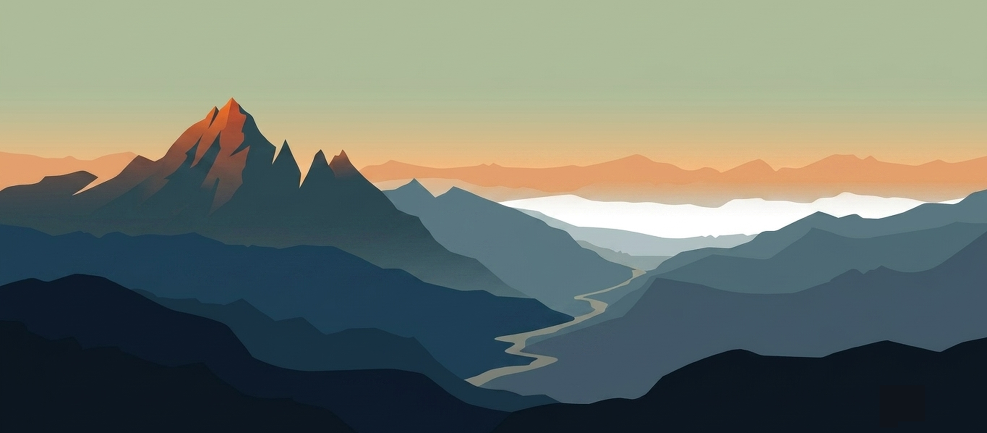 Illustrated mountain landscape for Capital City Symphony’s Mysterious Landscapes concert.