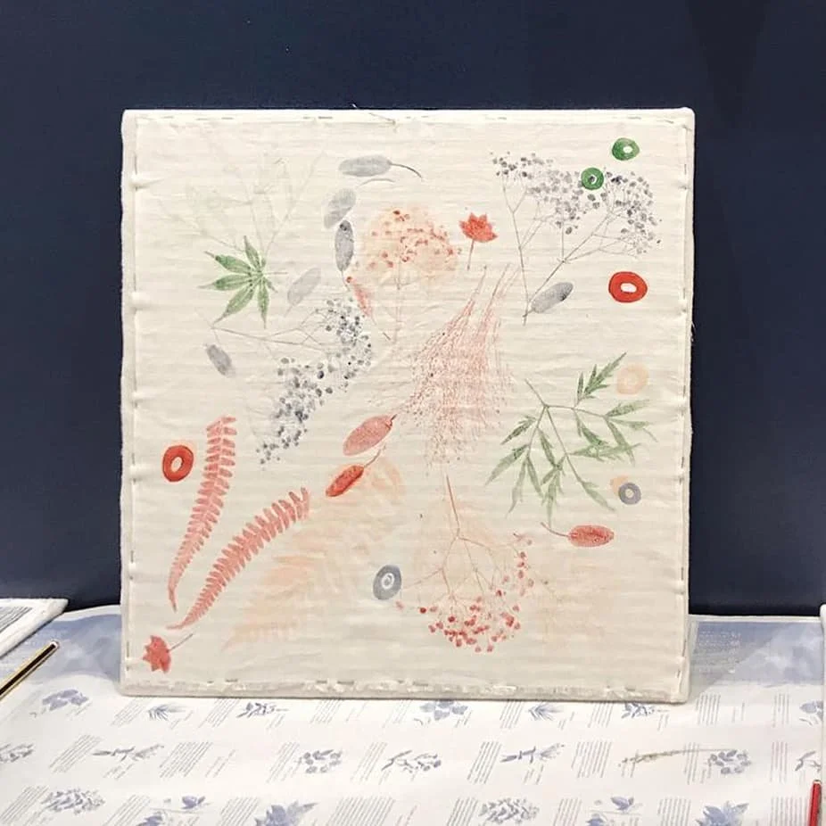 I learned a new skill the other day:  I printed my own Furoshiki  cloth  with the guidance of wonderful @georgiadorey at @mycupoftea_london . A bit of block printing with a lot of printed  leaves, another Christmas gift sorted! #furoshiki #blockprint