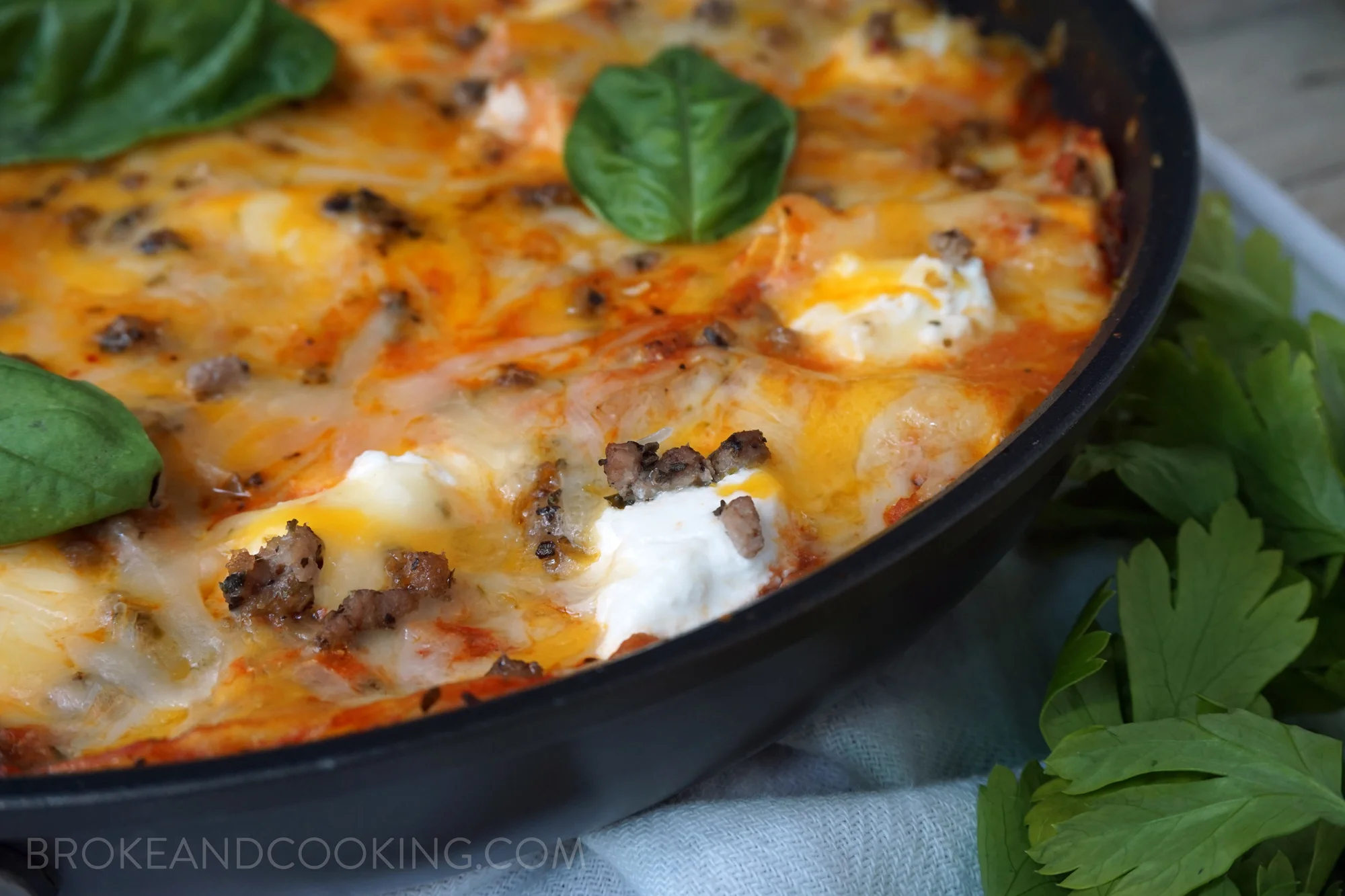 One Pan, No Bake 20 Minute Lasagna