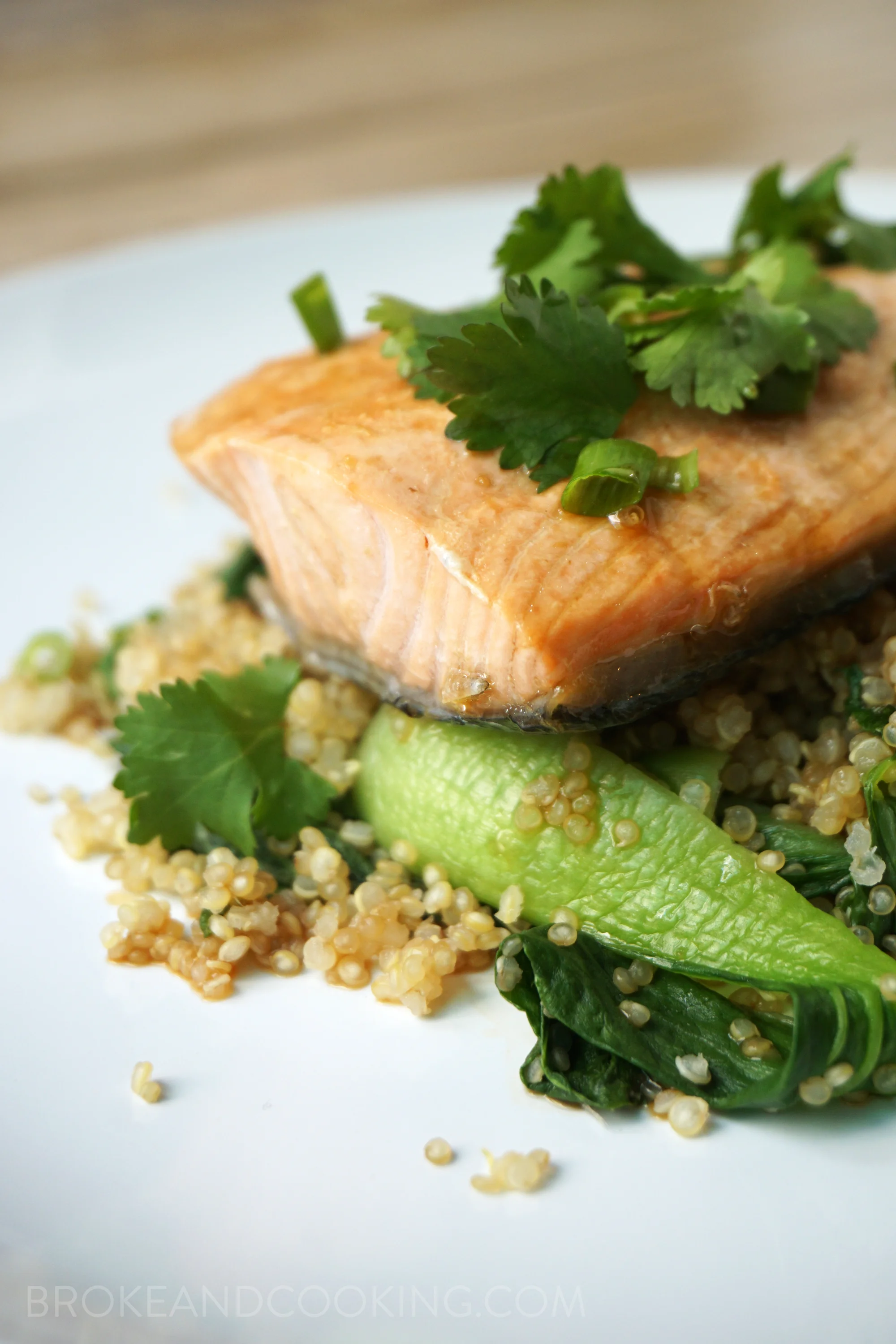 Poached Salmon with Sesame Ginger Quinoa