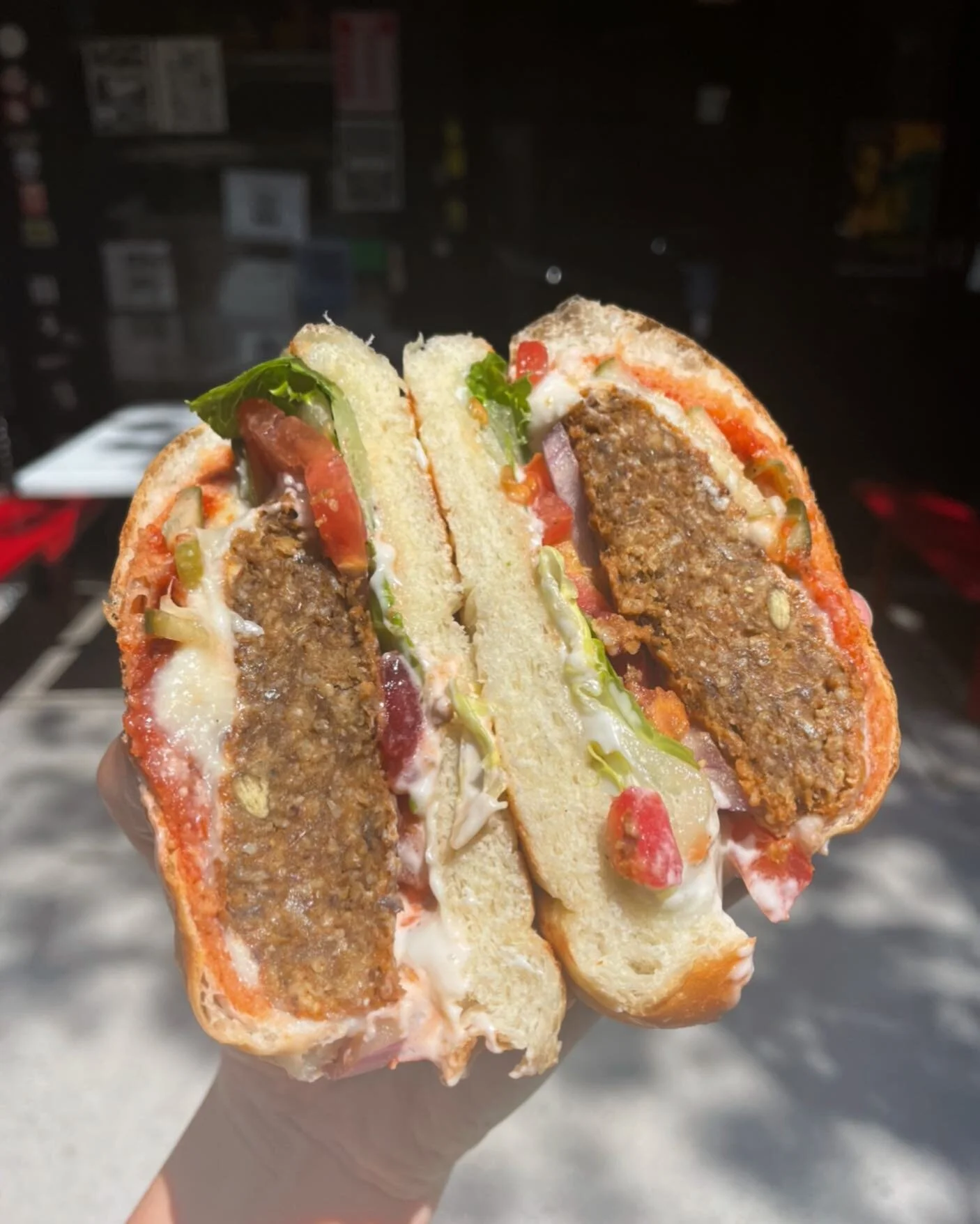 Classic cheeseburger cut in half! Get it with potato salad for only $11 weekdays before 5pm! 😎⛅️