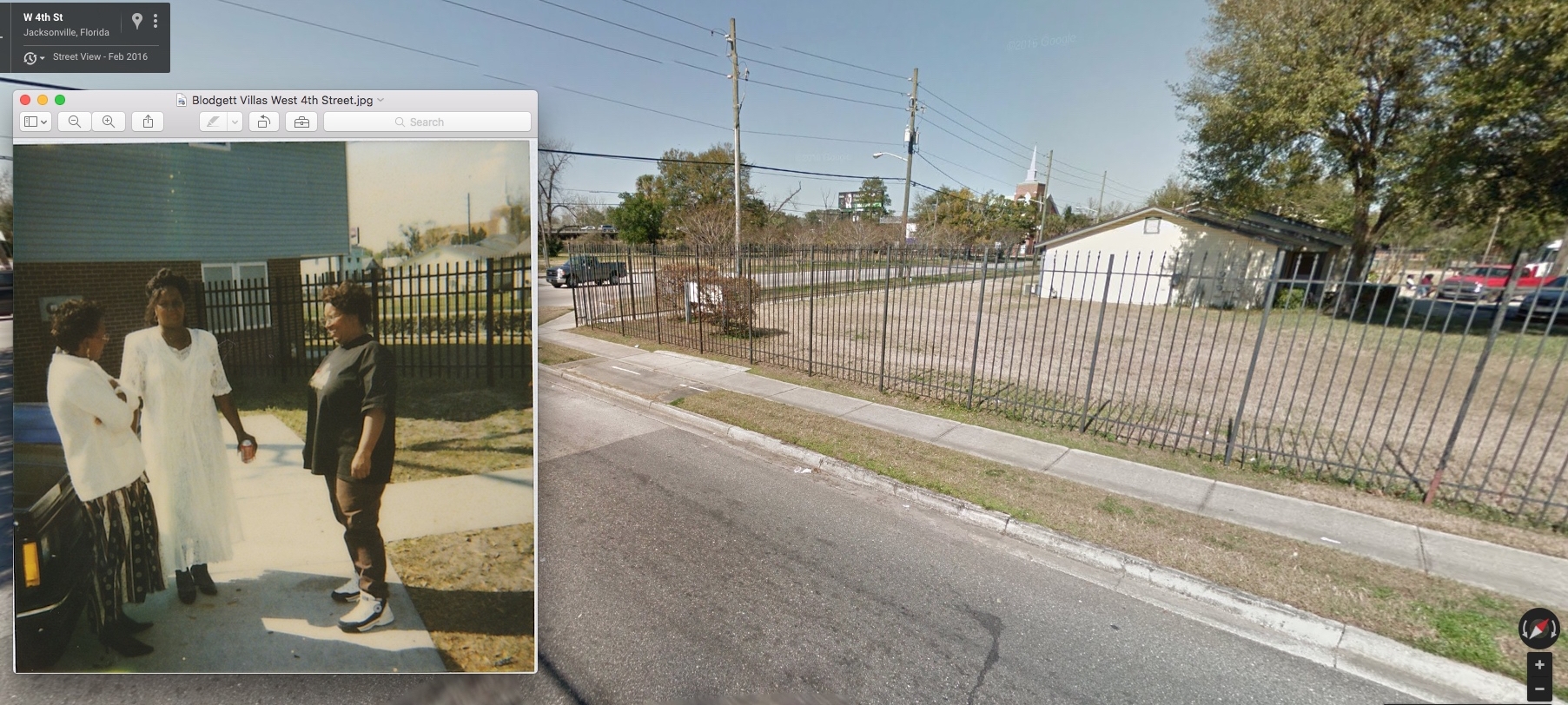 Google Maps 2016 and family, including my aunt (center) in the new Blodgett Villas. From the personal archive of Renata Cherlise