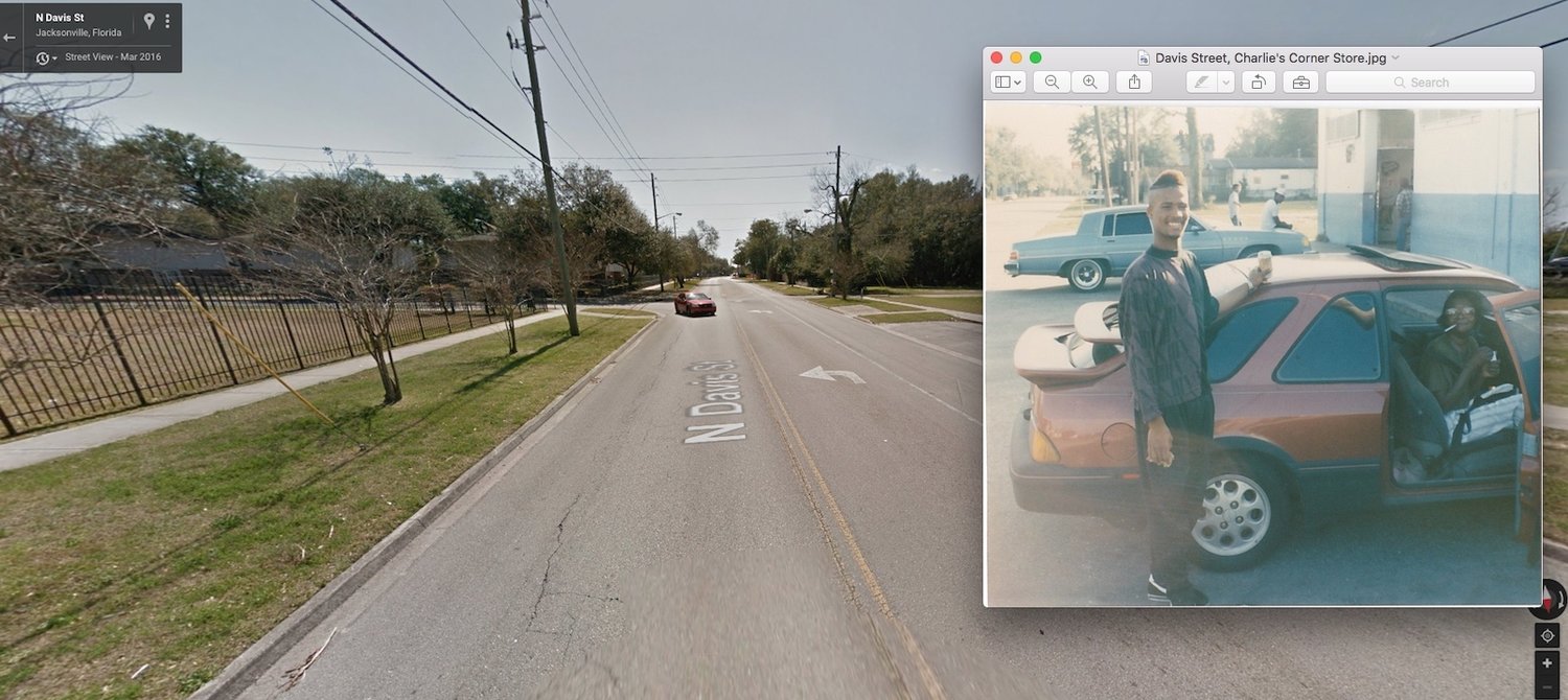 Google Maps 2016 and my cousin and grandmother at the corner store in the Blodgett neighborhood. From the personal archive of Renata Cherlise