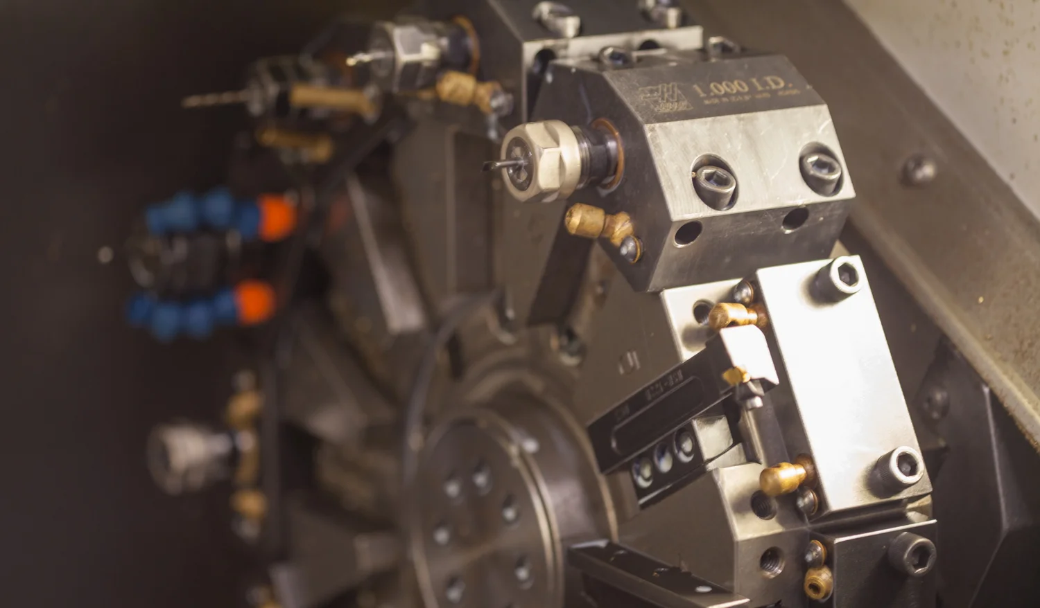 Inside the CNC lathe used to make the EDC Ink pens.