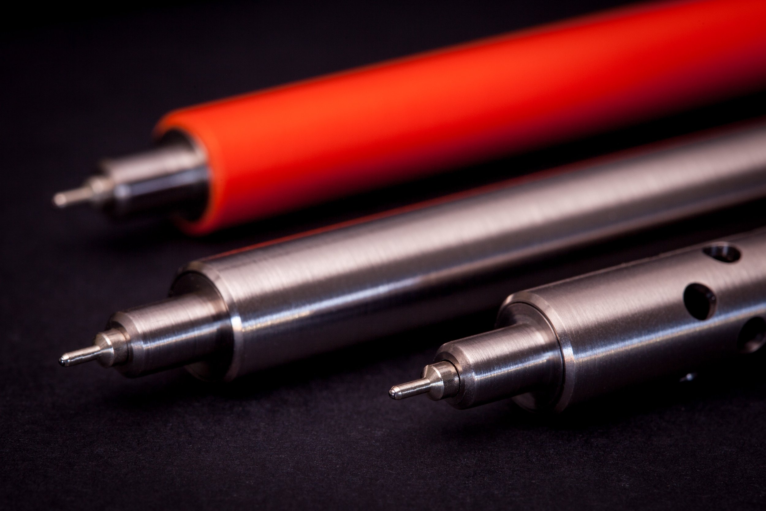 Closeup detail showing the tip of the Injector bolt action pens.