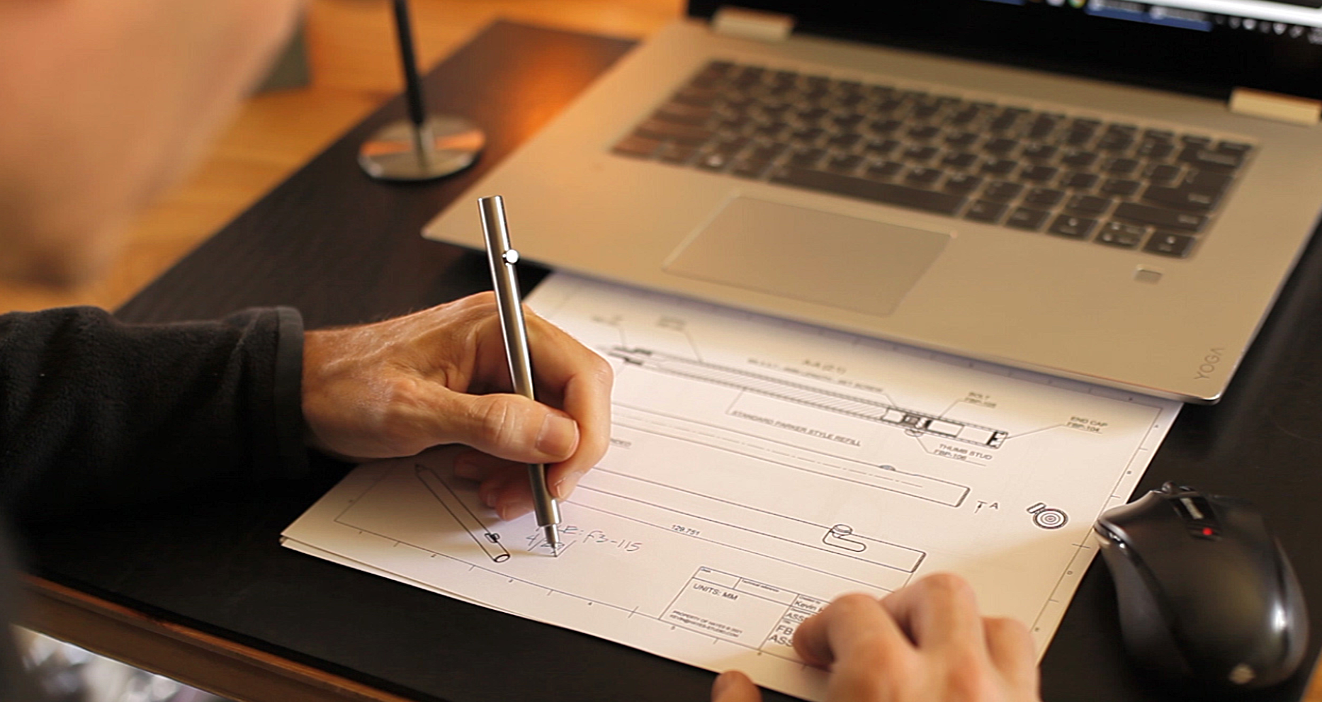 Drawing and writing with the Injector titanium bolt action pen.
