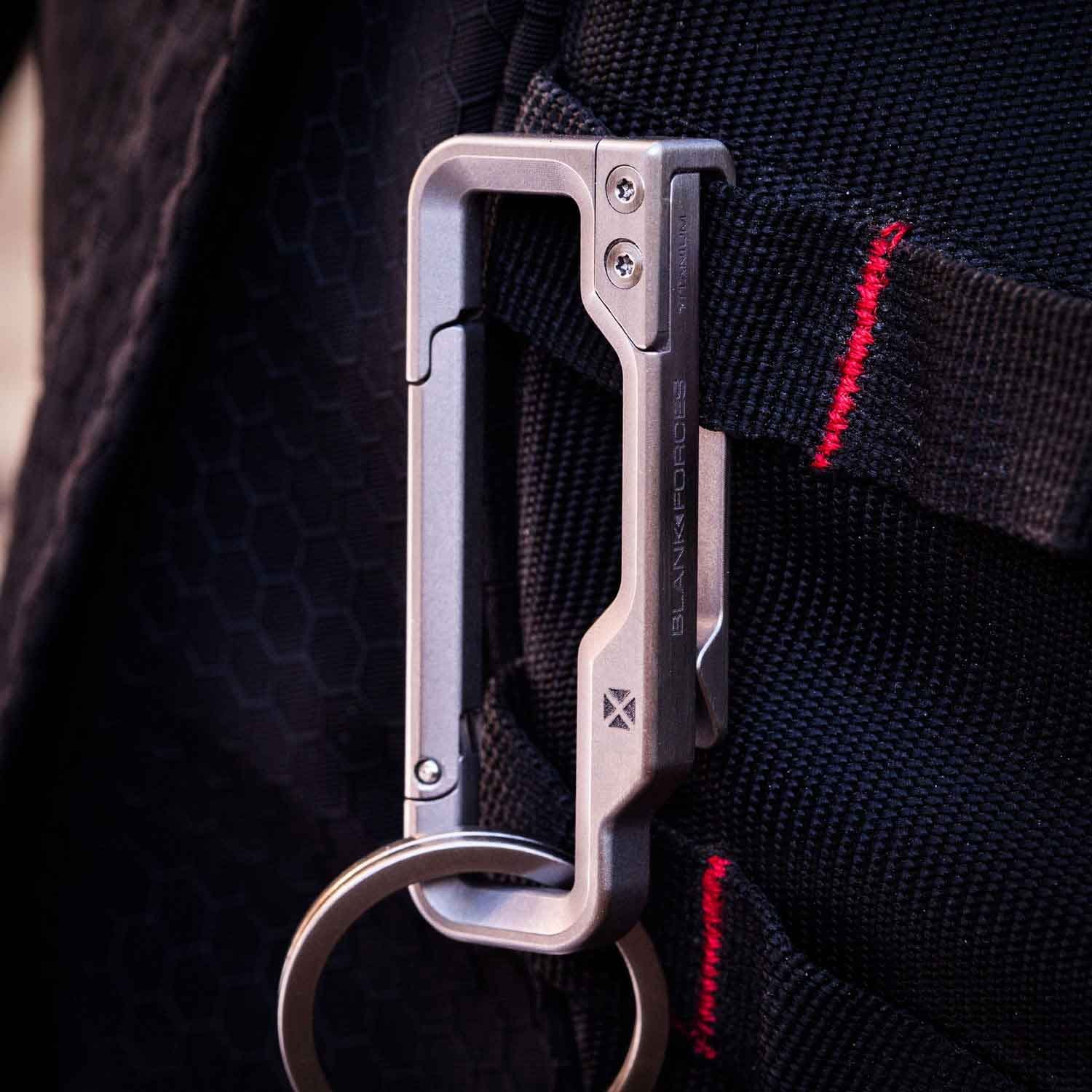 EDC Titanium HyperLink carabiner clipped to backpack.