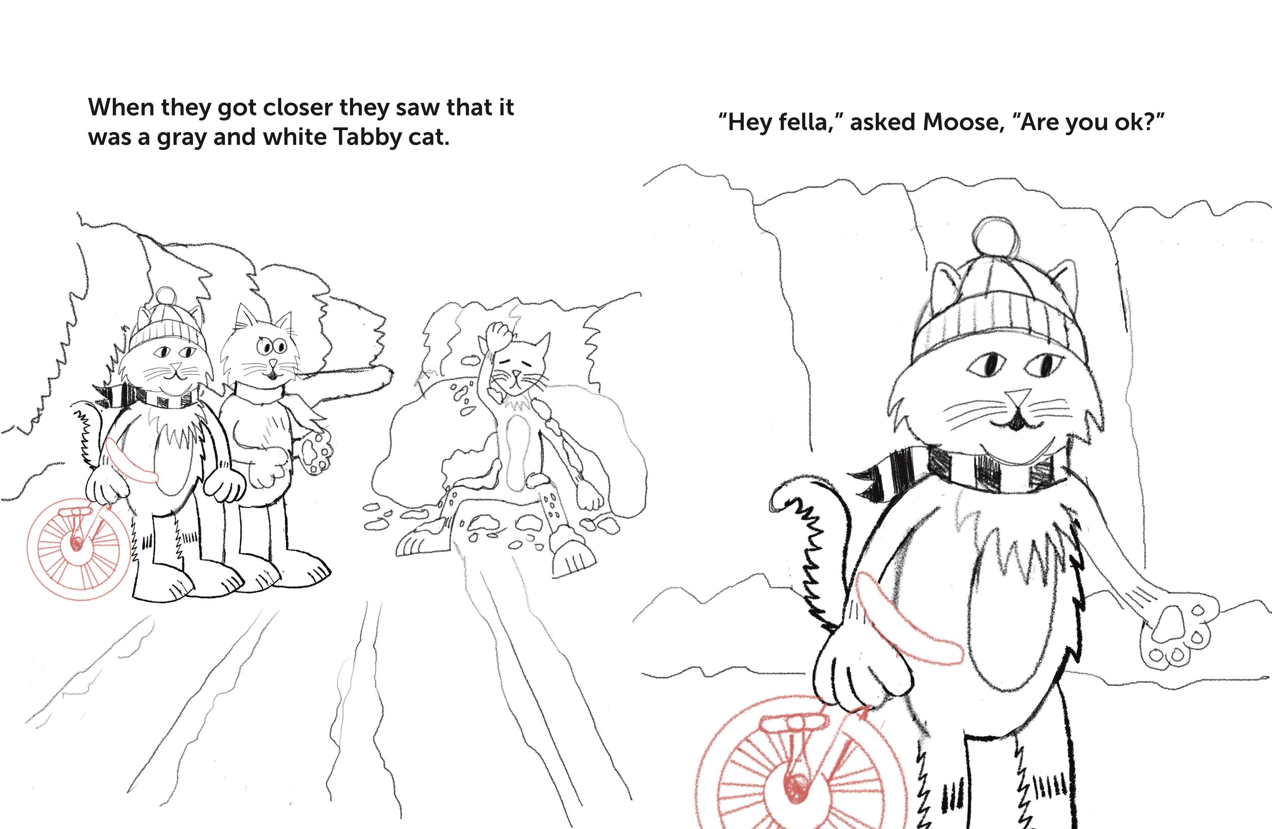 Moose and Escher have met Bean while walking down the alley to Dali's house.