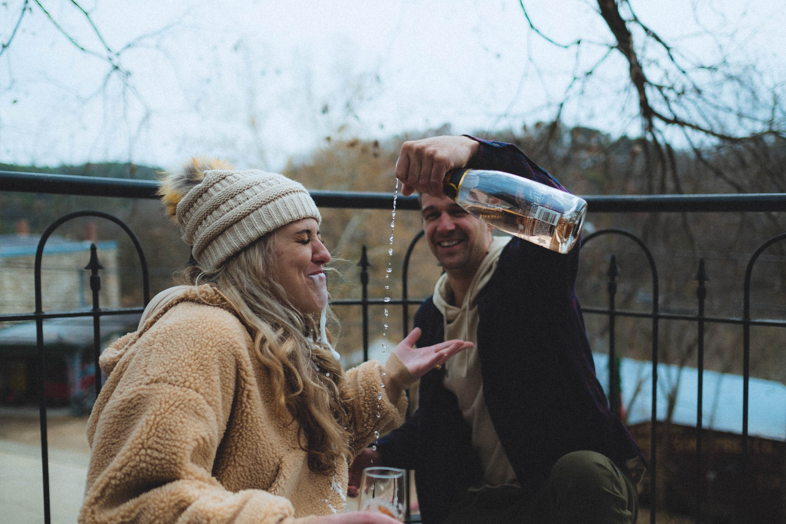 Pinterest wine pouring engagement photos