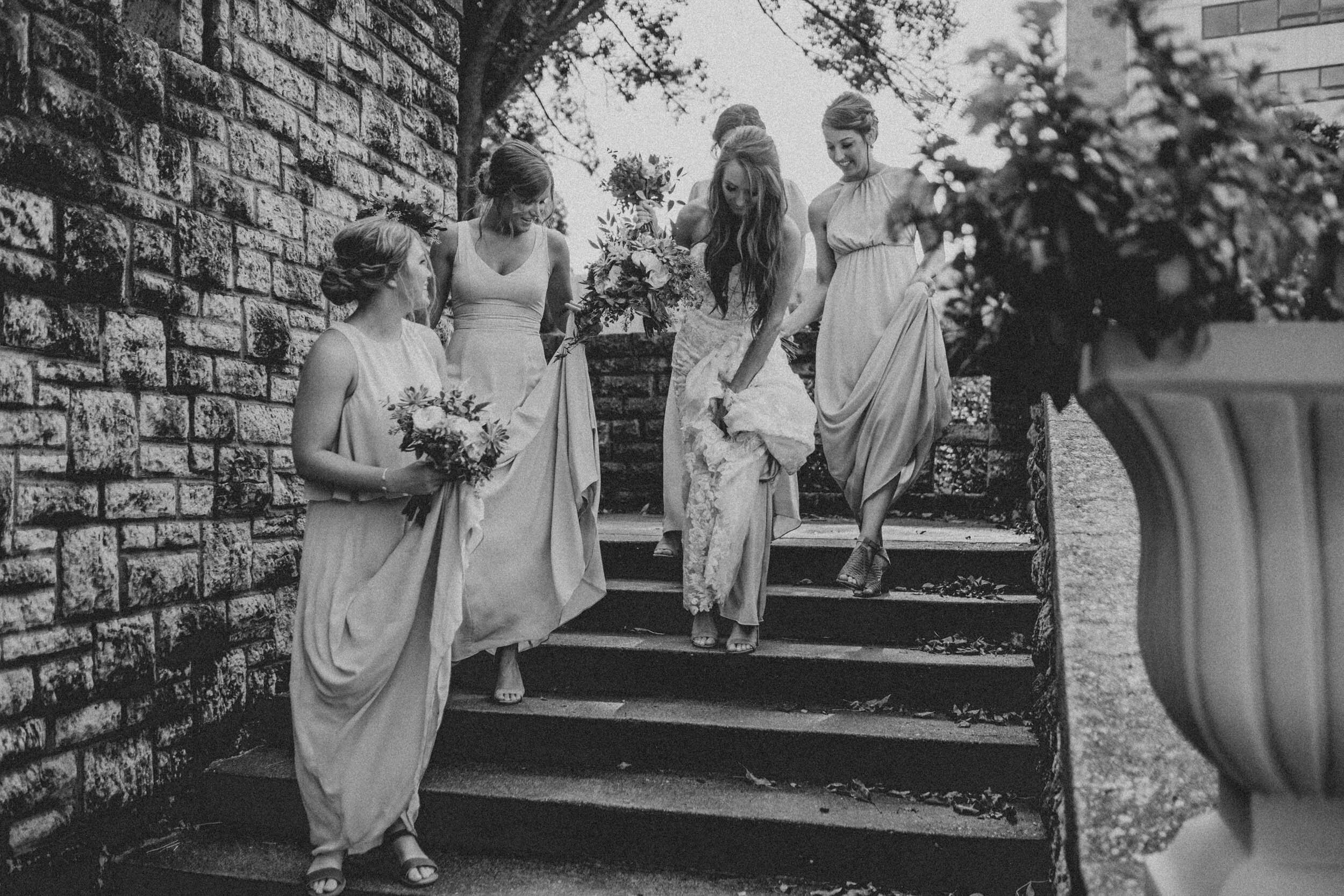 black and white of bride and bridesmaids