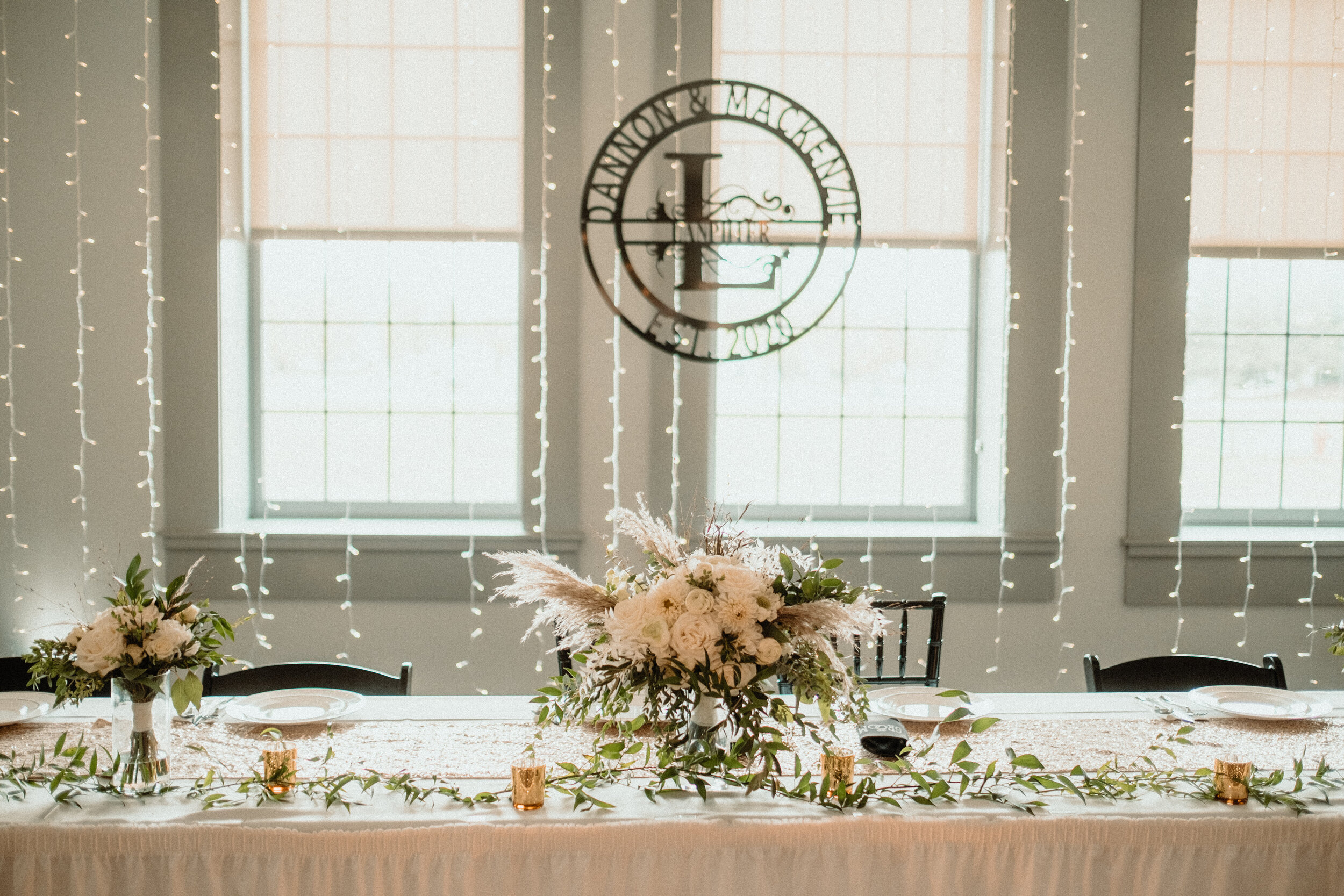 Maytag event complex reception head table set up ideas bride and groom