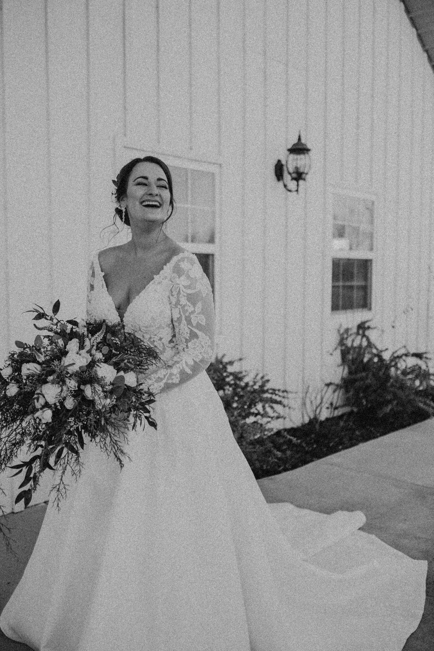 Black and white bridal portrait at silver spoon barn
