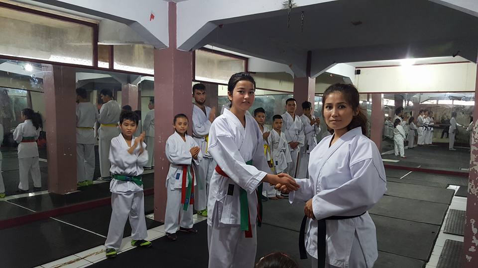 Arzo with her Karate teacher in Cisarua 
