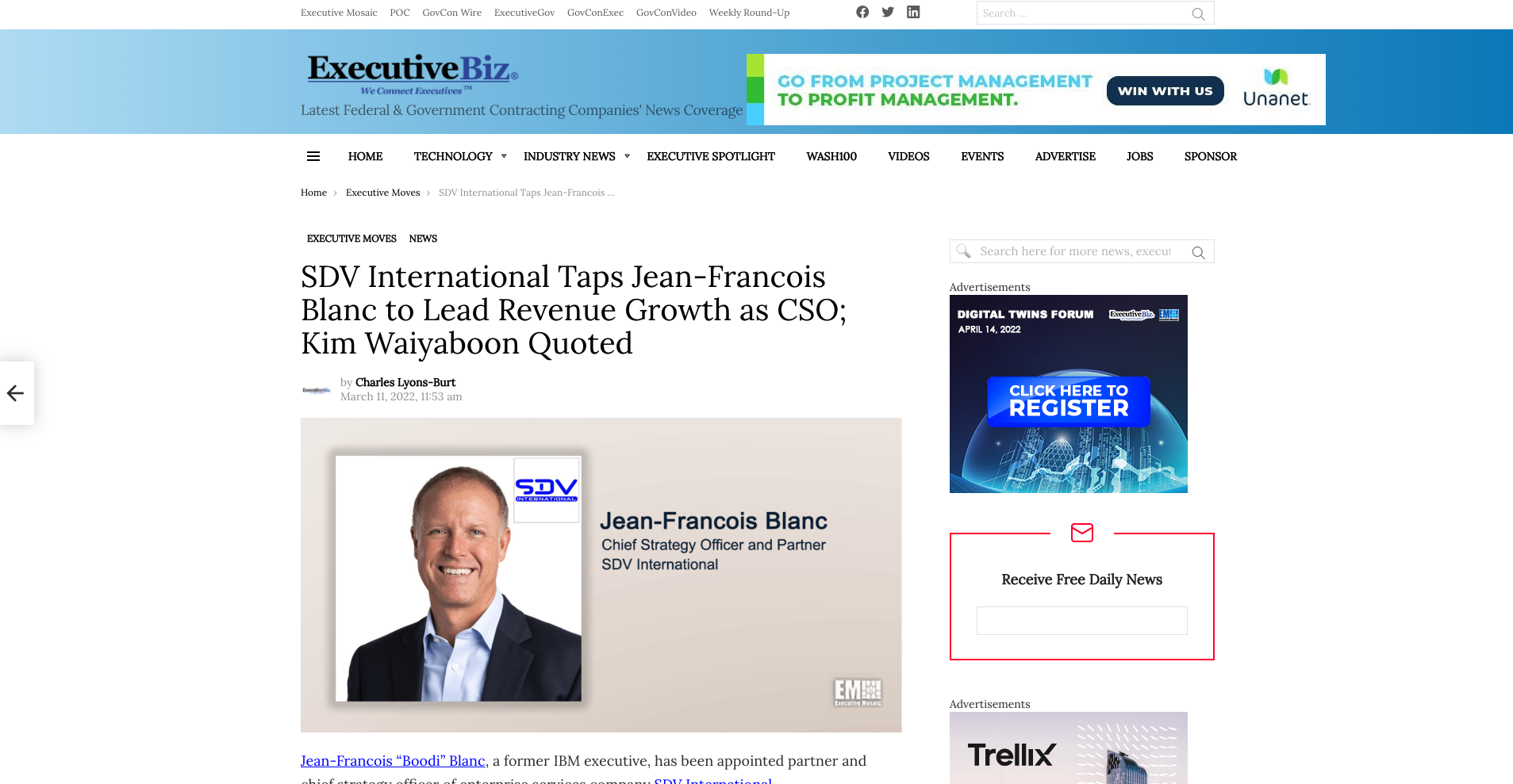 SDV International Taps Jean-Francois Blanc to Lead Revenue Growth as CSO; Kim Waiyaboon Quoted